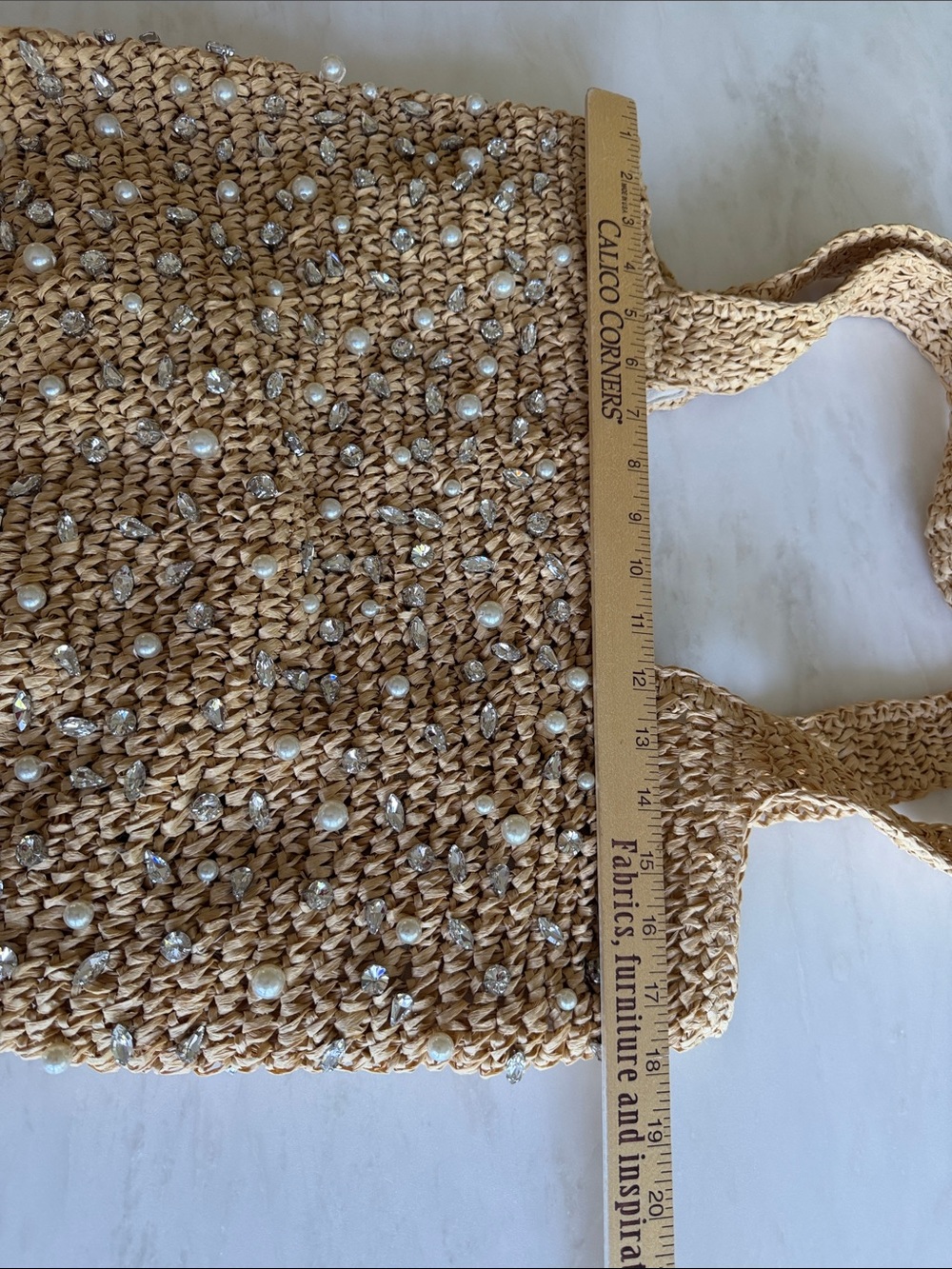 BtB Straw/raffia style Embellished Tote Bag - Natural. Lined, zip pocket. NWOT! - Picture 11 of 13